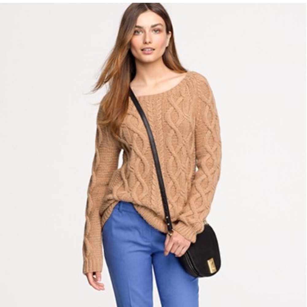 NWT J.CREW Italian Camel Hair Cable Knit Sweater
